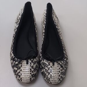 Coach Lola Ballet Flats Black White Snakeskin Print Leather Bow Designer Shoes 8